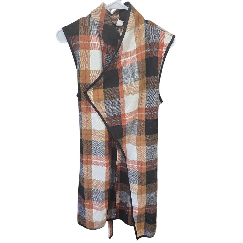 Plaid Open Front Longline Vest Cardigan - SHEIN - 16Y